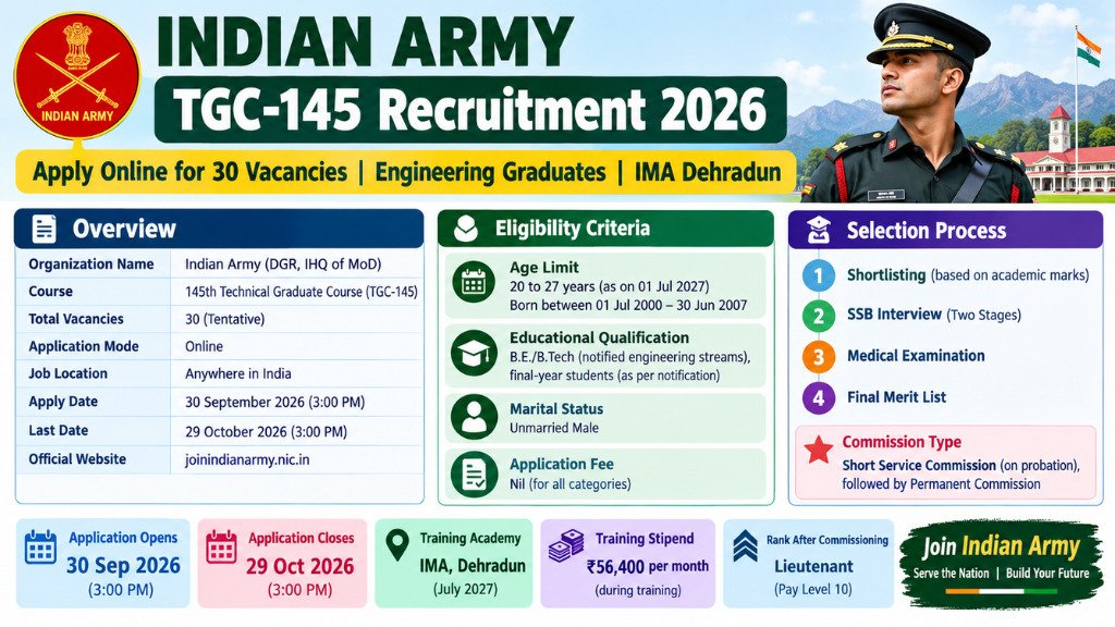 Indian Army TGC-145 Recruitment 2026